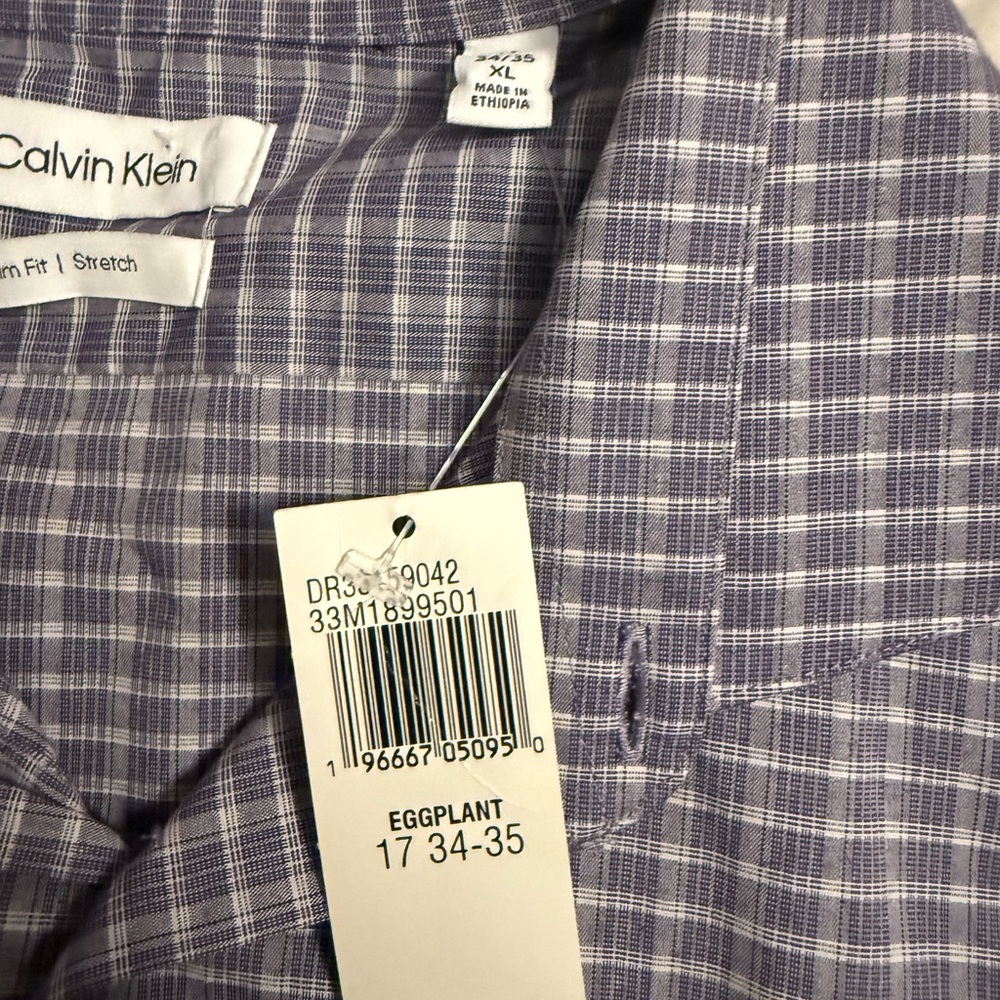 Calvin Klein Men's Purple and White Checkered Shirt - Picture 3 of 4